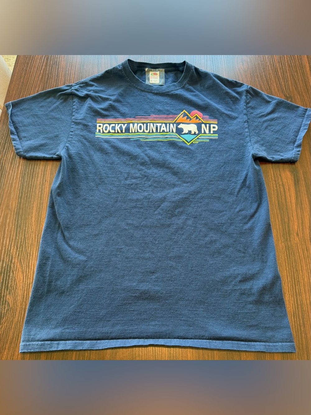 Rocky Mountain National Park T Shirt Mens Navy Blue Bear Sunset Graphic⁠ Size M